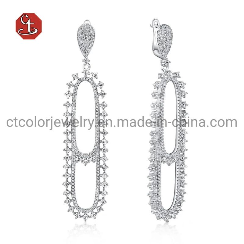 Fashion Jewelry Trendy 925 Sterling Silver CZ pave Prong Dangle Earrings