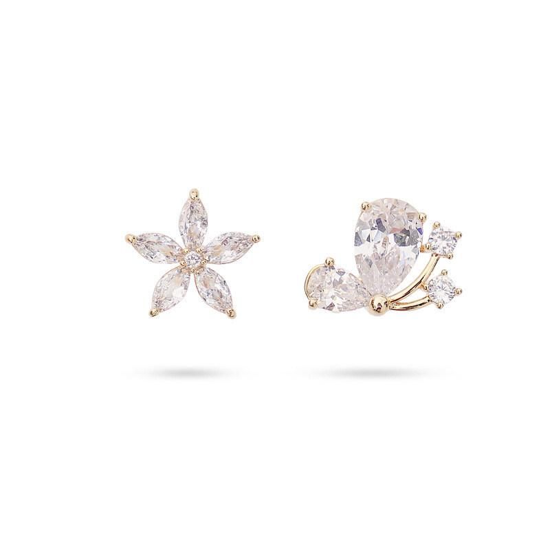 New Trendy Cuff Ear Flower Water Shape Drop Cubic Zircon Asymmetrically Women Earrings