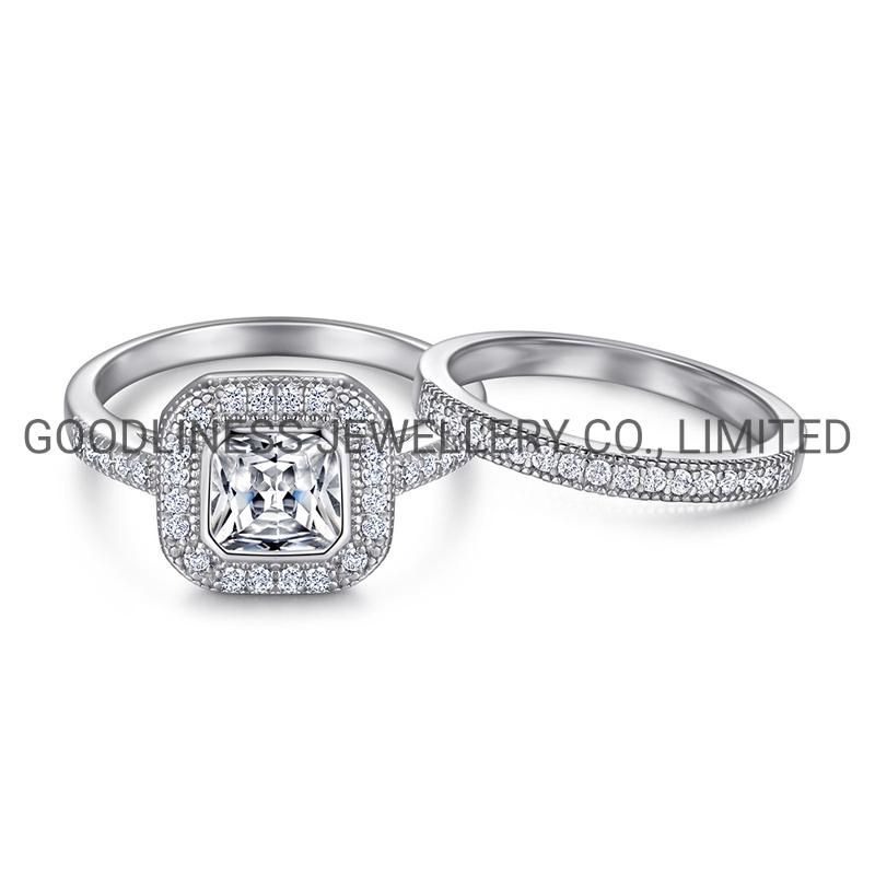 Rhodium Plated 925 Sterling Silver Women CZ Rings Sets Jewelry