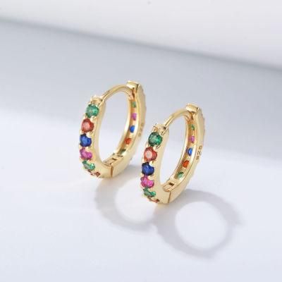 S925 Sterling Silver Color Zircon Earring Clasp Female Ins Wind Simple Versatile Jewelry Earrings