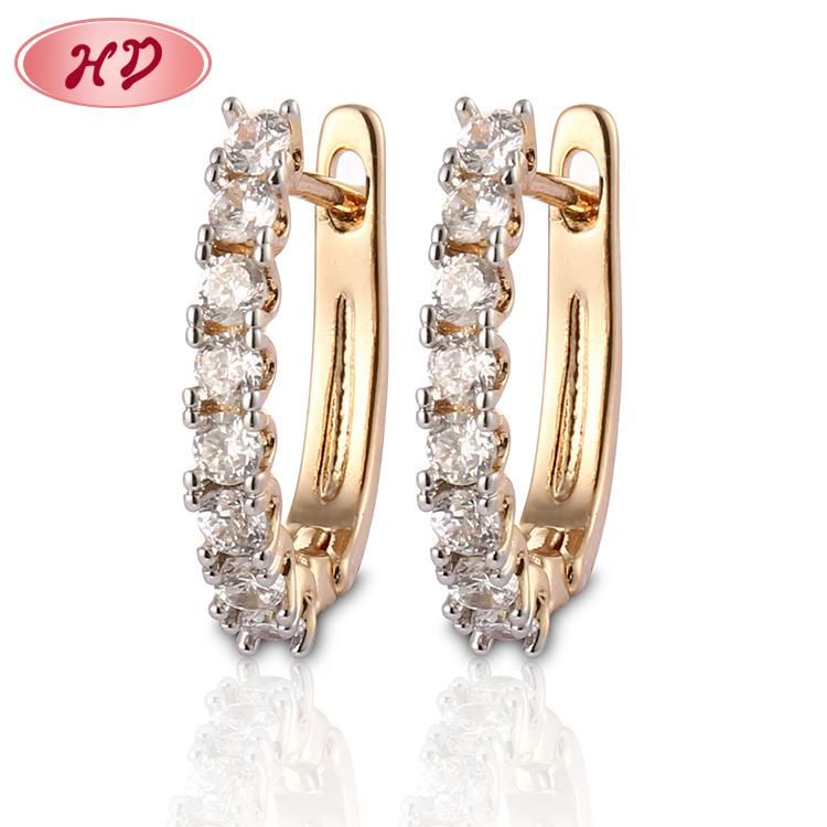 Women Costume Fashion Jewelry 14K 18K Gold Plated Imitation Huggie Hoop Earring with CZ Pearl