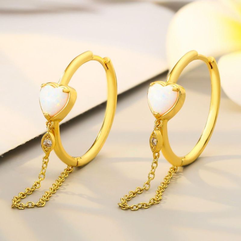 Big Earrings Heart Shape Gold White Opal Earrings for Women Gifts Wholesales Hoop Long Huggie Long Earrings