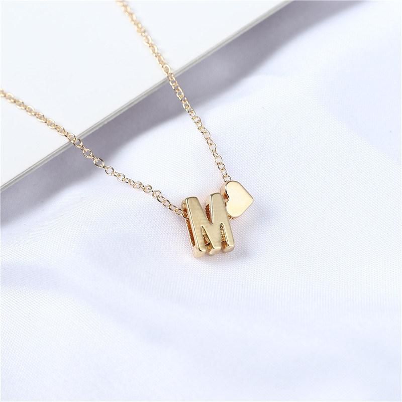 Fashion Women Tiny Heart Dainty Initial Letter Name Necklace Jewelry