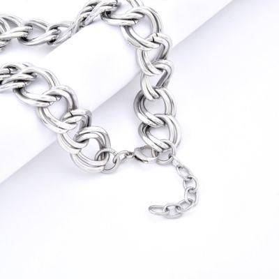 Chunky Silver Color 316L Stainless Steel Thick Necklace for Hip Hop Street Style Wearing