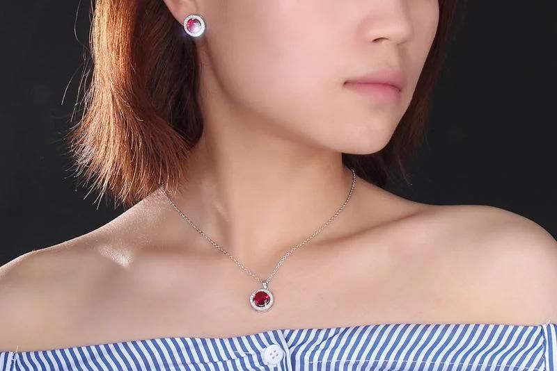 High Quality Setting Red Zircon Circle Jewelry Set for Female