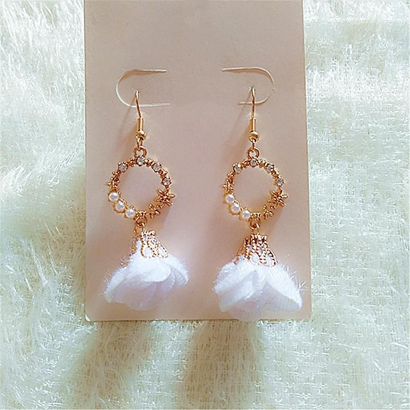 Factory Direct Sale Fancy Flower Pearl Petals Tassel Drop Earrings