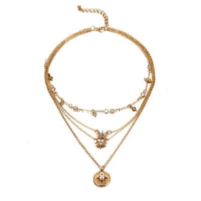 Luxurious Women Pearl Multi Layer Choker Long Necklace with Star Charm