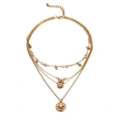 Luxurious Women Pearl Multi Layer Choker Long Necklace with Star Charm