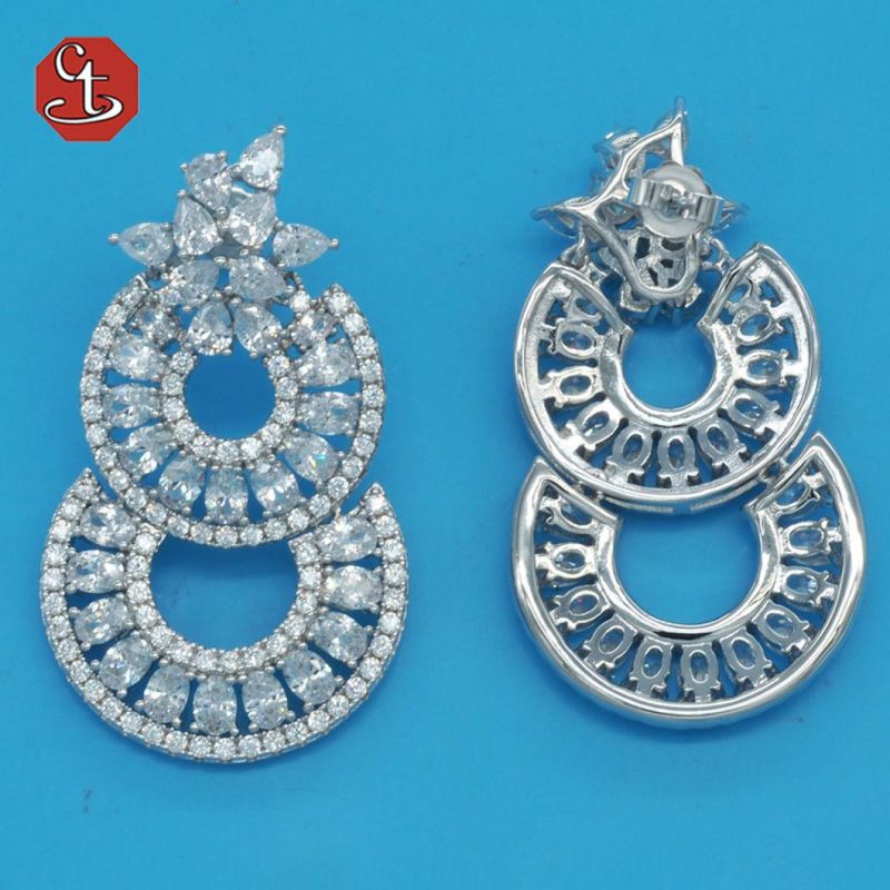 Fashion Hollow Brass or Silver Earring Pave CZ Geometric Earrings