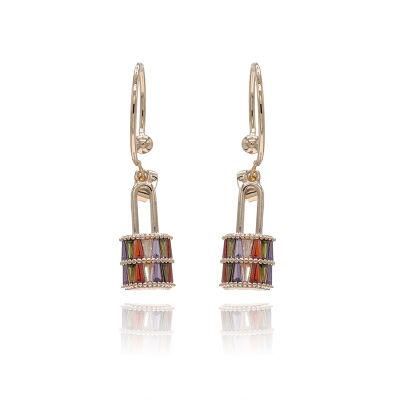 Fashion Colorful Zircon Gold-Plated Pendant Earrings