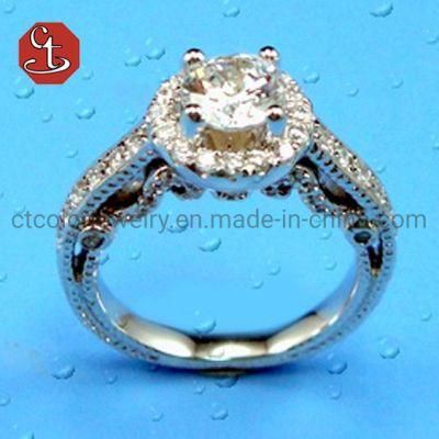 Trendy Copper Silver Gem Stone Wedding Rings For Women Classical White Synthetic Diamond Cubic Zirconia Engagement Ring Jewelry Gifts Wholesale