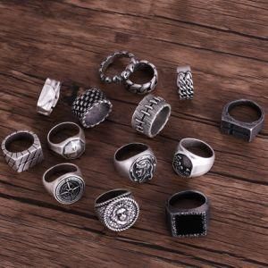 Engraved Unique Compass Lion Jesus Head Hamsa Cross Star Skull Stainless Steel Jewelry Ring Men