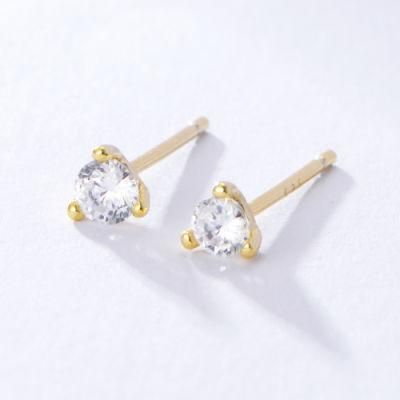 Fashion Jewelry Girls 925 Sterling Silver Gold Plated Tiny Zirconia Simple Stud Earrings