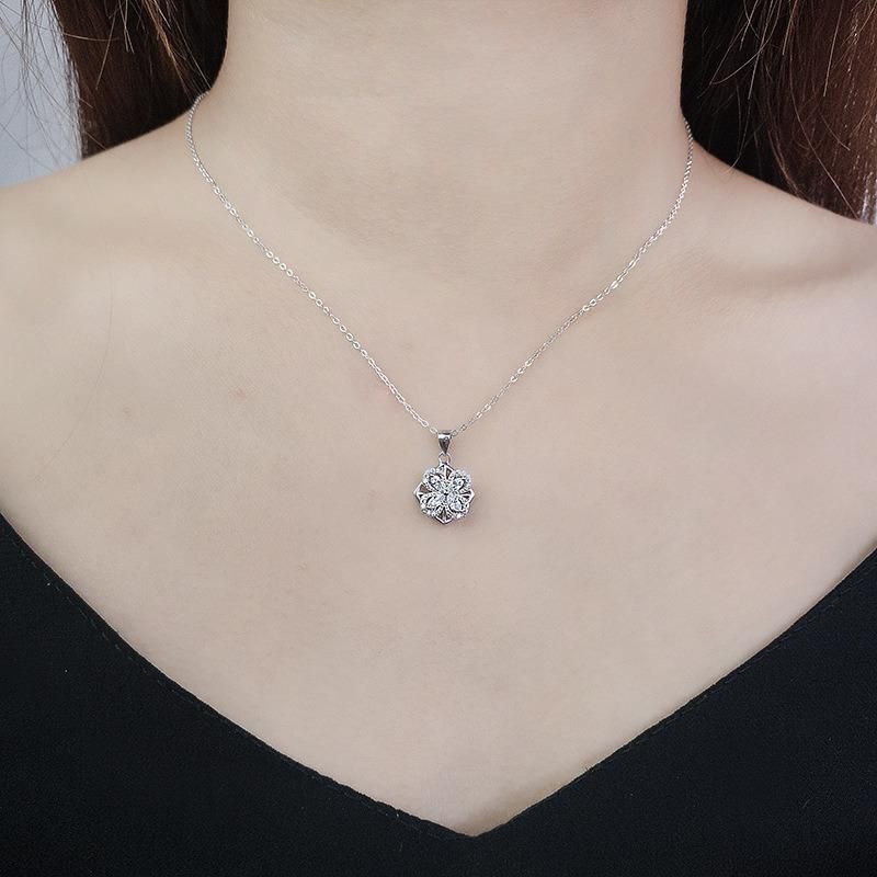 S925 Sterling Silver Rotary Clover Necklace Female Fashion Flower Pendant