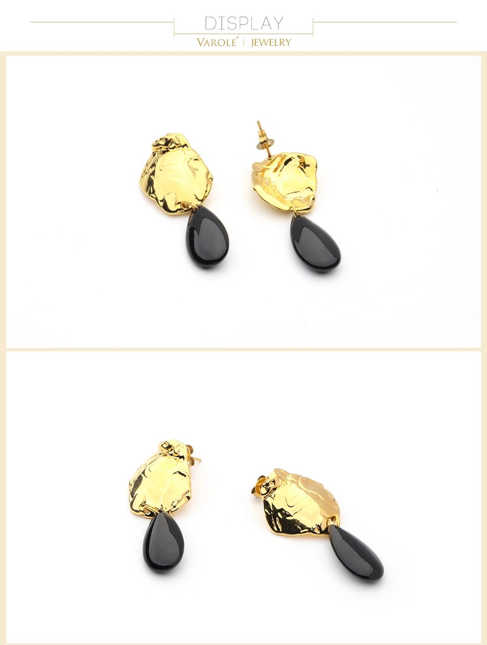 Exquisite Polishing Effect Black Agate Design Earrings