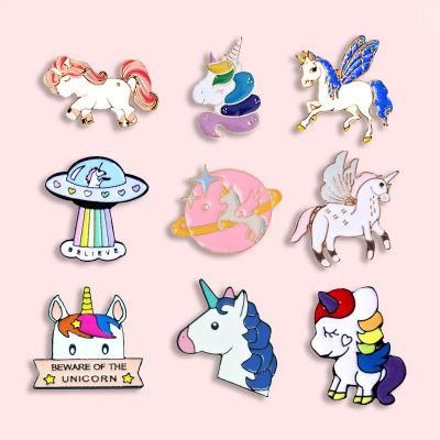 Fashion Cartoon Unicorn Metal Enamel Brooch Cute Animal Horse Lapel Pin