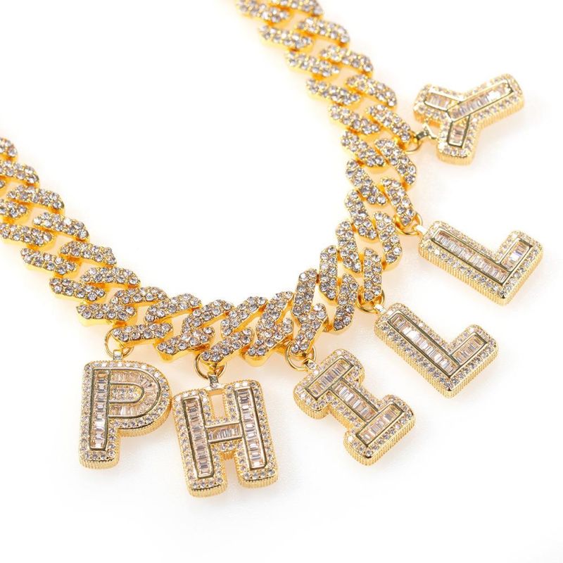 Iced out Letter Gold Plated Cuban Link Mens Charm Bracelets