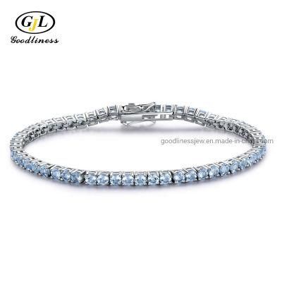 925 Silver Blue Topaz Stone Tennis Bracelet Wedding Jewelry