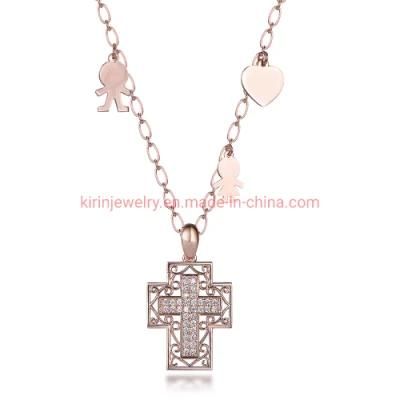 Popular Style 925 Sterling Silver Jewelry Necklace Pendants Rose Gold Love Token Cross Pendant Necklace