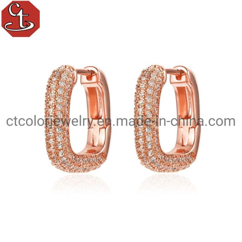 Fashion Jewelry Luxury Cubic Zirconia 925 Sterling Silver 18K Gold Plated Small Hoop Earrings