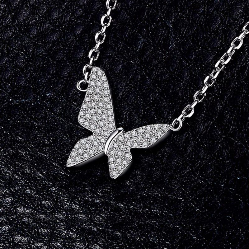Fashion Jewelry 925 Sterling Silver Cubic Zirconia Butterfly Pendant Necklace for Women Wholesale