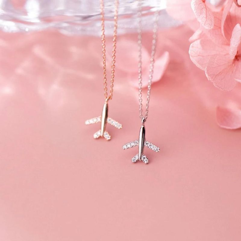 925 Sterling Silver Jewelry Necklace Minimalist Airplane Zircon Pendant Necklace Personality for Women Fashion Jewelry