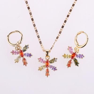Fashion Wedding Gold Plated Alloy Silver Ring Necklace Earring Jewelry Set with Crystal CZ Pearl