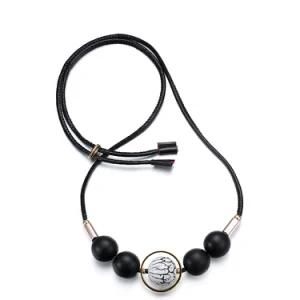 Fashion Jewellery Black Wooden Bead Leather Chain Necklaces for Women