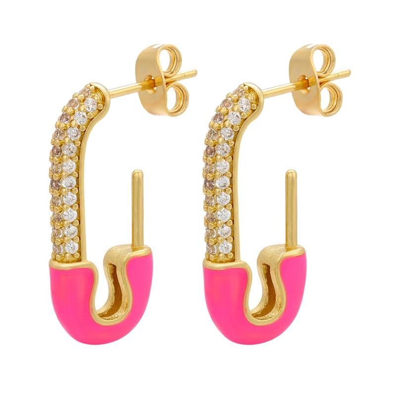 2022 Best Selling 18K Gold Plated Bling Rhinestone Crystal Paperclip Hoop Earrings Drop Oil Geometric Stud Earring