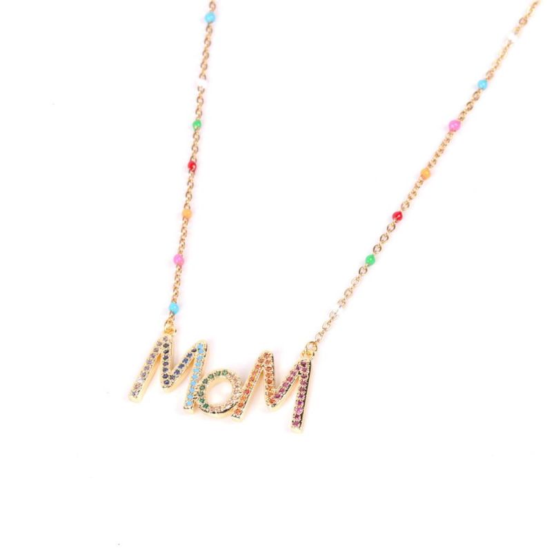 Enemal Diamond Mom Letter Stainless Steel Necklace