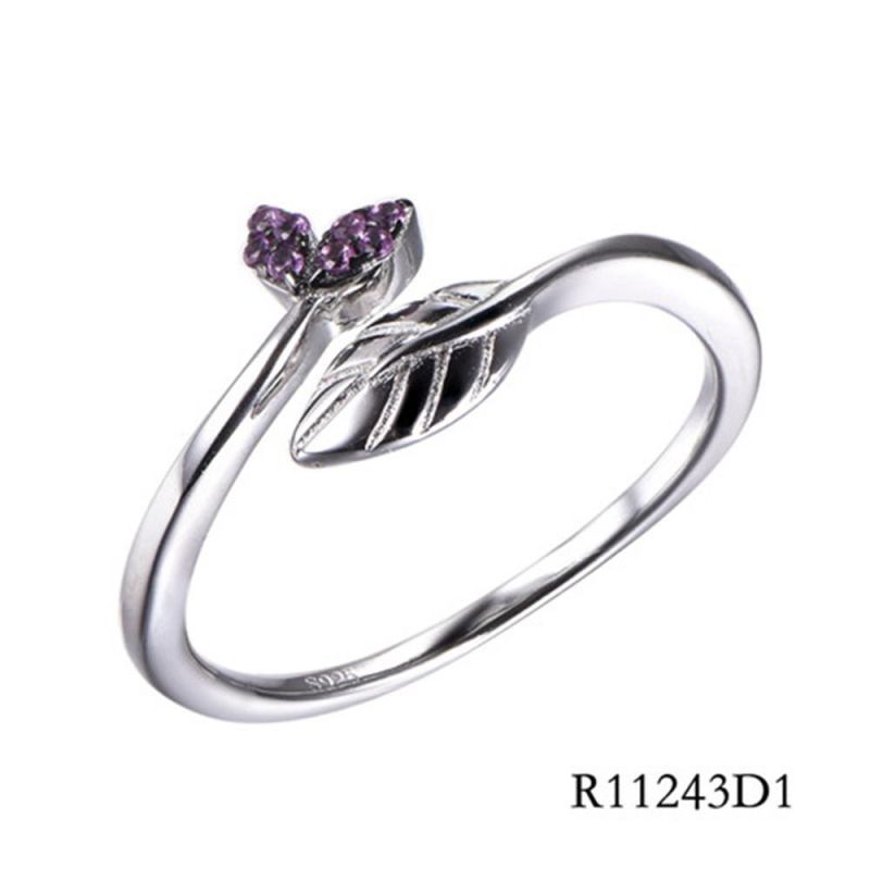 Leafbud Sterling Silver with CZ Leaf Open Ring