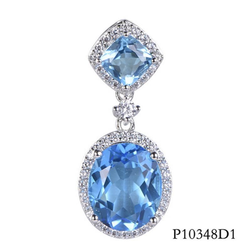 Cushion & Oval Cut Blue Stone Silver Pendant