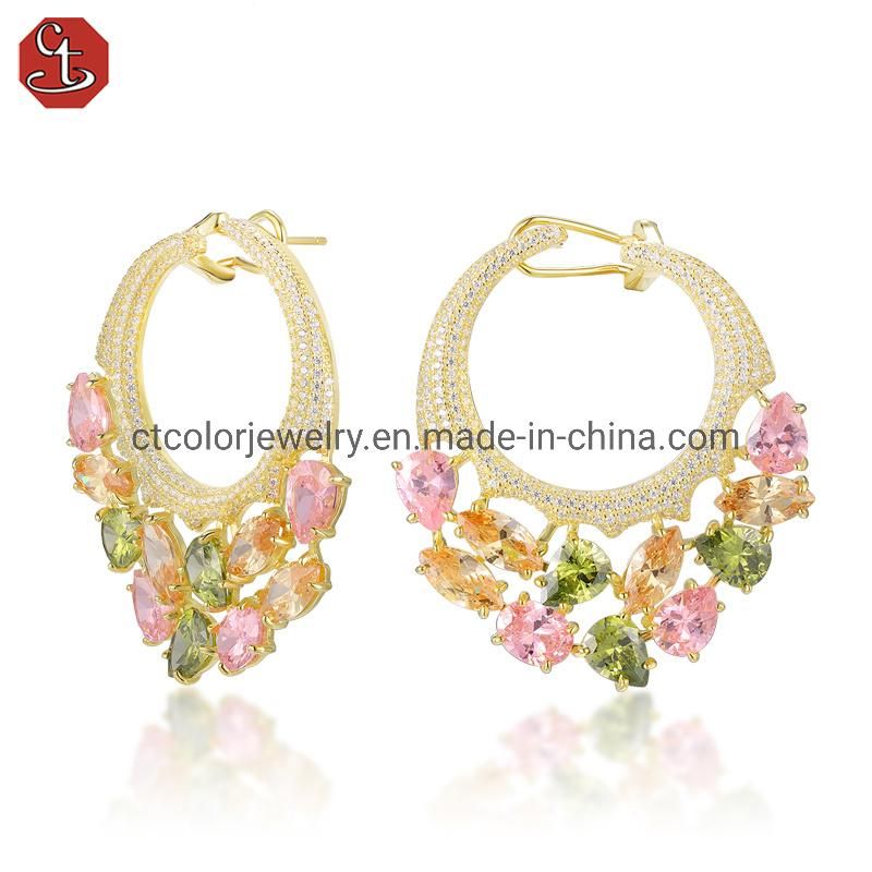 Colorful CZ earring for women 925 silver gold plated Individuality CZ Earrings