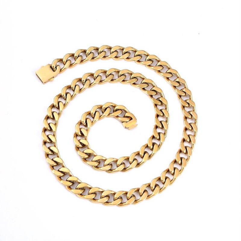 High Quality PVD Gold Plated Miami Chunky Stainless Steel Cuban Link Chain Box Clasp Hip Hop Necklace for Men