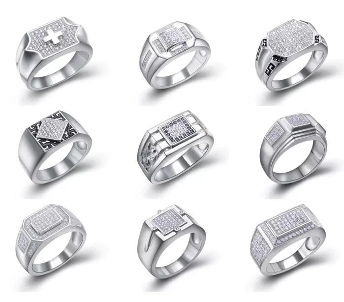 Simple Design Square Shape 925 Sterling Silver Jewelry Men Ring