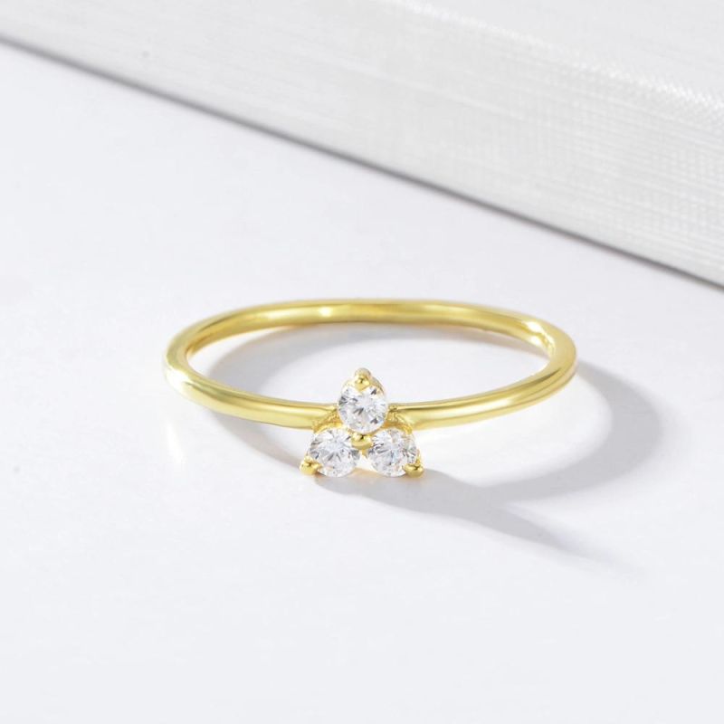 Gold Plated 925 Silver Jewelry Women Simple Three CZ Cubic Zirconia Flower Eternity Engagement Rings Vendor Factory