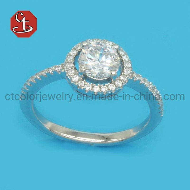 Wholesale New Model Classic Fashion Wedding Jewelry Sterling Silver Special Shiny Round CZ Stone Ring for Girl