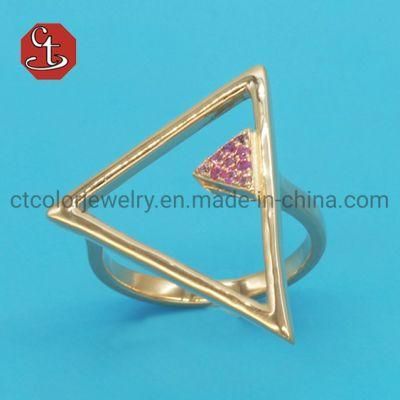 Personalized Triangle CZ Ring Korean Version Exquisite Ruby CZ Metal Silver or Copper Rings Punk Rings