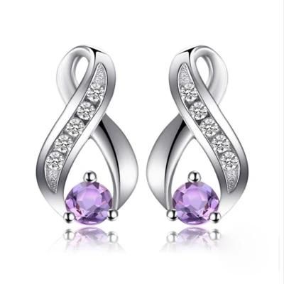 925 Sterling Silver Earring for Fashion Women Fine Jewelry with Gemstone Amethyst
