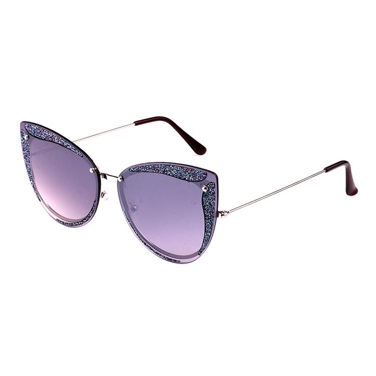 2021 Latest Cateye Women Fashion Metal Sunglass with Shiny Powder