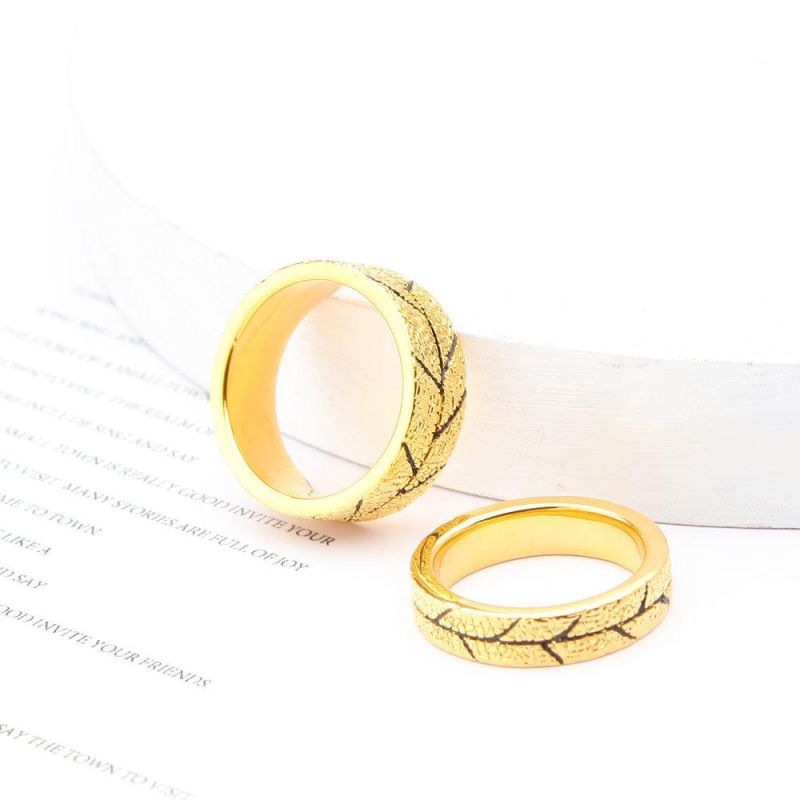 Width Ring Gold Color Leaf Texture Statement Rings for Women Fashion Jewelry Bague