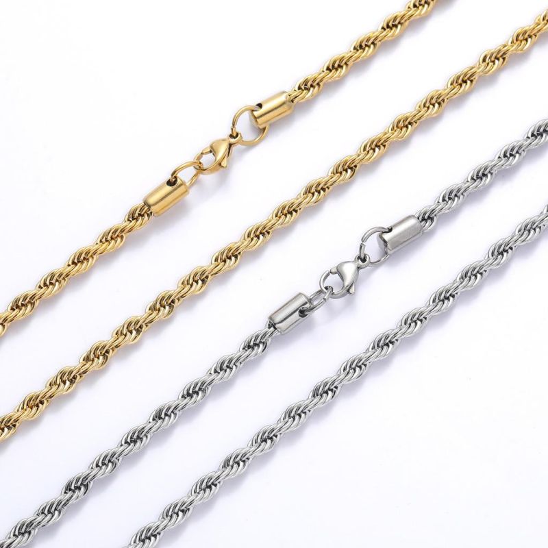 Hot Hip-Hop Stainless Steel Twisted Singapore Chains Rope Twist Cord Necklaces for Men Choker Women Jewelry Accessories