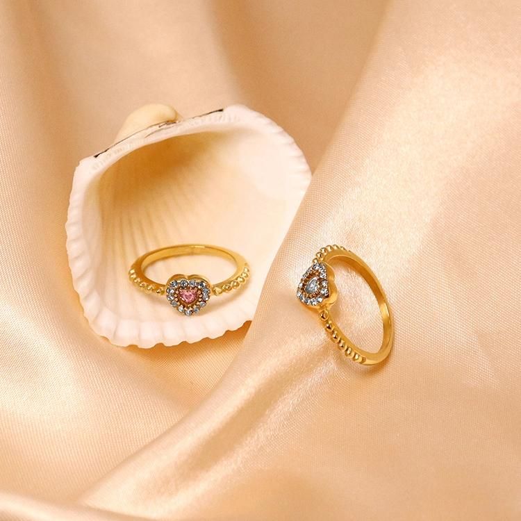Love Heart Shape White Yellow Full Zircon Rhinestone Princess Engagement Diamond Ring for Women