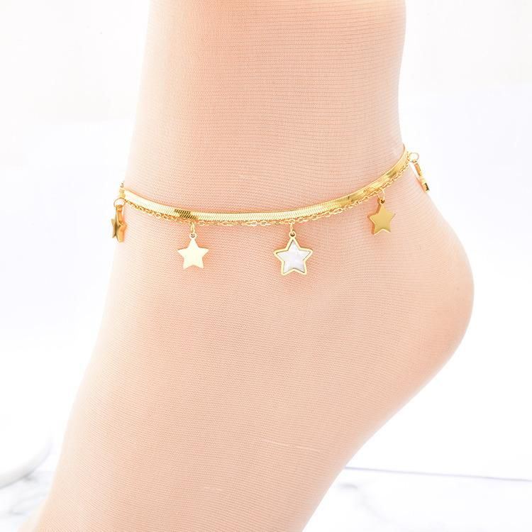 18K Gold Plated Stainless Steel Jewelry Gold Plated Fashion Bracelet Star Pendant Anklet Wholesale