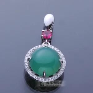 Round Jade &amp; Ruby Stone Pendant 925 Sterling Silver Fashion