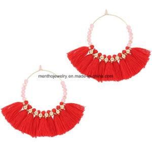 New Fashion Jewellry Gold Hoop Statement Glass Beaded Tassel Earrings