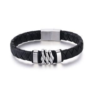 Fashion Stainless Steel Weave Leather Charm Bracelet Bangles for Men