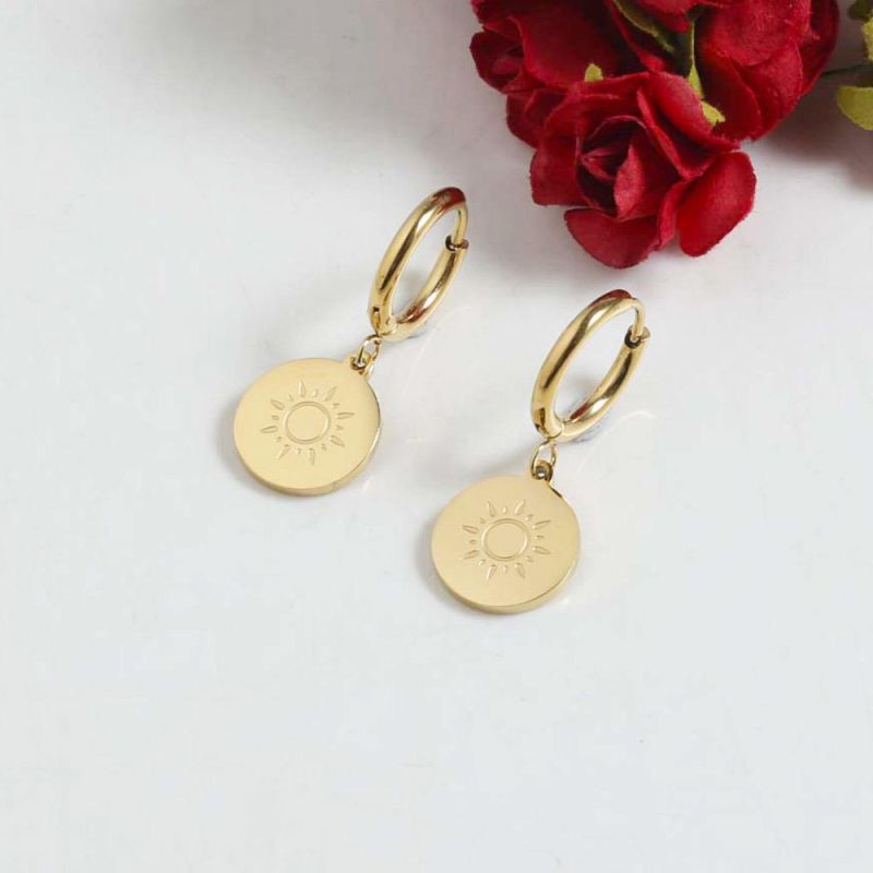 Manufacturer Custom High Quality Fashion Jewelry 2022 New Jewelry 18K Gold-Plated Stainless Steel Sun Pattern Earrings Custom