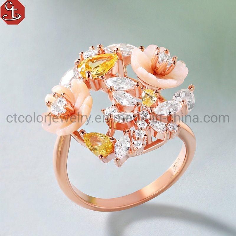 2021 Fashion jewelry Hot sale Flower silver pearl Ring with CZ