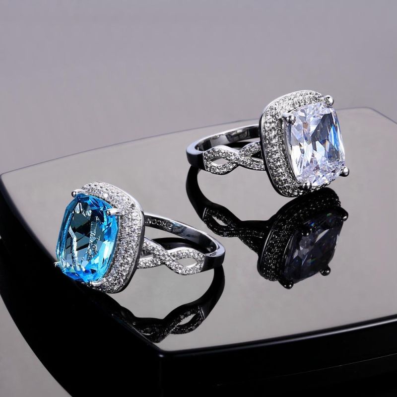 Crystal Silver Plated Blue Diamond Ring